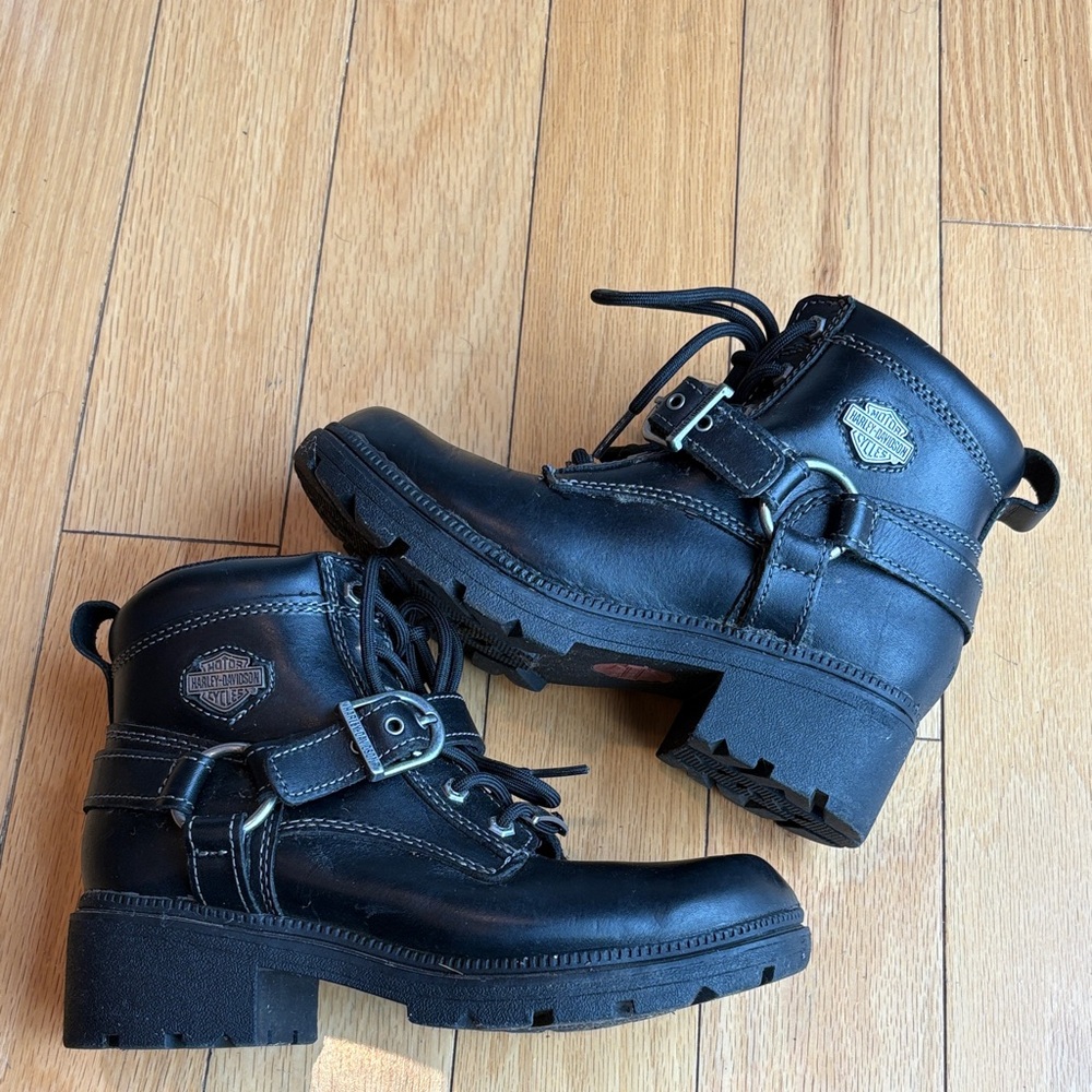 Harley-Davidson Kids Black Leather Chunky Moto Boots
